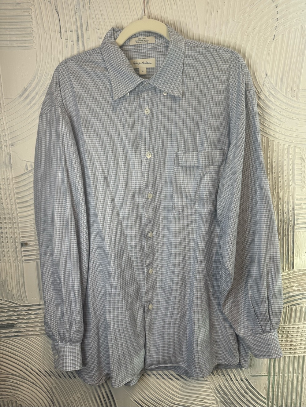 Vintage John W Nordstrom Men’s XL Italian Cotton Blue Button Up Shirt N0962